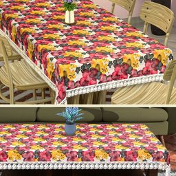 RUBOXA White Set of 2 Floral Waterproof Plastic 6-Seater Table Cover-27