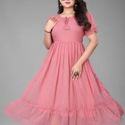 KRISHTI CREATION Print Puff Sleeve Georgette Fit & Flare Maxi Dress image 5