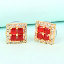 MEMOIR Gold Plated Cubic Zirconia Studded Contemporary Drop Earrings-image-40