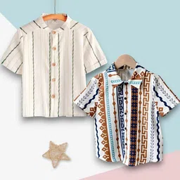 vani couture Boys Shirt Checkered, Printed Casual Short Sleeve Shirts Pack of 2-picture-2