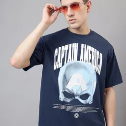 Free Authority Men Captain America Graphic Printed Round Neck Cotton Oversized T-shirt-image-89