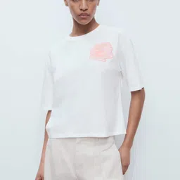 MANGO Women Floral Printed Pure Cotton T-shirt-image-73
