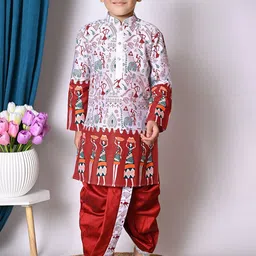 BAESD Boys Printed Regular Dupion Silk Kurta with Dhoti Pants-6