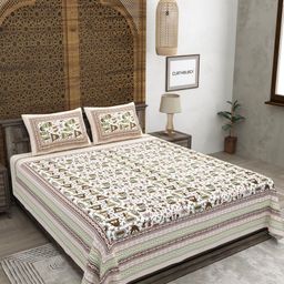 CLOTHOLOGY Green & Brown Printed 180TC Pure Cotton King Bedsheet Set 2.75 m x 2.25 m-image-98