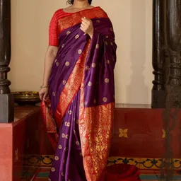 BlueRang Woven Design Zari Silk Blend Banarasi Saree-picture-6