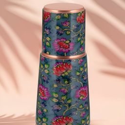 BOROSIL Quinn Green & Red Printed Pure Copper Water Bottle 950ml-0