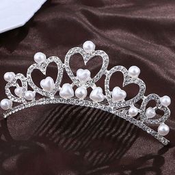 Yellow Chimes Women Silver Toned Pearls Heart Princess Tiara Hair Band-20