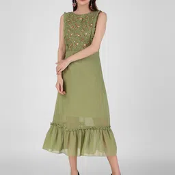 FNOCKS Floral Embroidered Georgette A-Line Midi Dress-picture-23