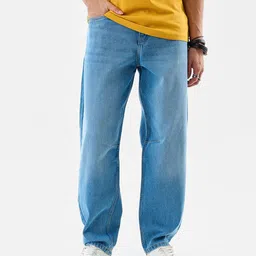 Snitch Men Light Blue Mid-Rise Baggy Jeans-image-39