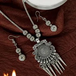 FEMMIBELLA Silver-Plated Oxidised Jewellery Set-picture-7