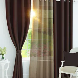 Story@home Coffee Brown Set of 3 Black Out Long Door Curtain-25