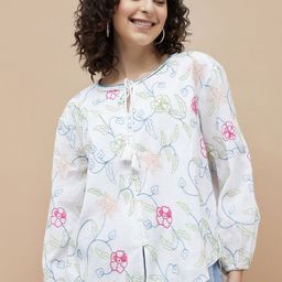 Colour Me by Melange Women Embroidered Floral Puff Sleeve Cotton Top-image-52