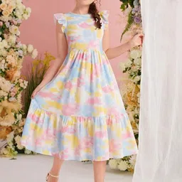 White World Girls Dyed Ombre Fit & Flare Midi Dress-image-86