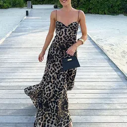 MIAKEE Animal Printed Shoulder Straps Neck Maxi Dress-image-8