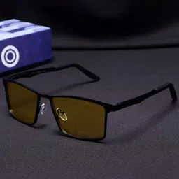SUNGLASSIC Unisex Rectangle Sunglasses with Polarised and UV Ridex-Black-Yellow--picture-1