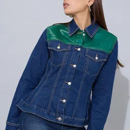 STORMY JEANS Women Washed Lightweight Crop Denim Jacket with Patchwork-image-95