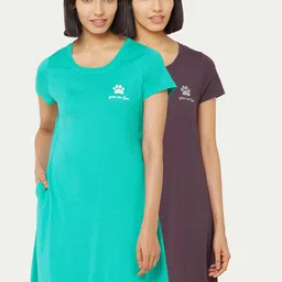 Soie Pack of 2 Printed Knee Length Nightdress-image-94