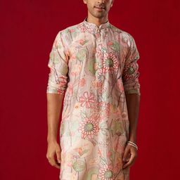 SHVAAS by VASTRAMAY Floral Printed Mandarin Collar Straight Kurta-image-96