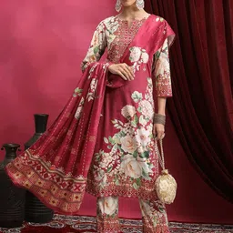 Vishudh Floral Printed Regular Notch Neck Kurta With Palazzos And Dupatta-42