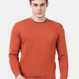 t-base Men Orange Solid Round Neck Pullover Sweater-image-84