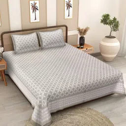 Texstylers Grey & White Printed Cotton 186 TC Queen Bedsheet Set -2.20 m X 2.50 m-image-46