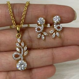 BDIVA Gold-Plated Cubic Zirconia Stone Studded Jewellery Set-image-34