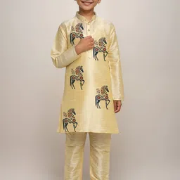DEVOILER Boys Regular Dupion Silk Kurta with Churidar-39