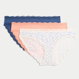 Marks & Spencer Pack Of 3 Printed Cotton Mid-Rise Bikini Briefs T614863PECRU MIX-16