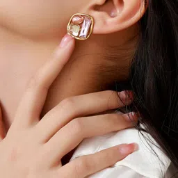 SALTY Artificial Stones Studded Square Shaped Auric Temptation Studs image 4