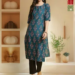 HERE&NOW Selection Of 2 Floral Printed Round Neck Straight Kurtas-27