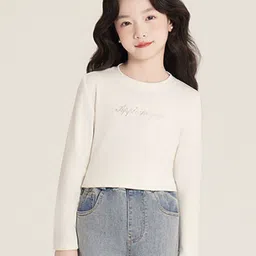 LULU & SKY Girls Typography Printed Pure Cotton Slim Fit T-shirt-picture-47
