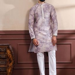 PulseIQ Floral Printed Mandarin Collar Mirror Work Cotton Straight Kurta With Pyjamas-image-74
