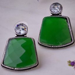 Sangria German Silver-Plated Artificial Stones Studded Contemporary Drop Earrings-28