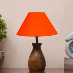 Devansh Orange & Brown Cotton Table Lamp With Wood Natural Base-16