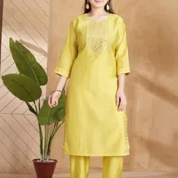 Sangria Girls Yellow Pure Silk Kurta Sets-image-111