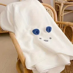 VoiDrop Kids White & Blue Printed Breathable Terry Cotton 210 GSM Bath Towel-11