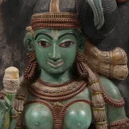 Exotic India Teal & Pink Wooden Nambudiri Brahmin Lady Showpiece-image-35
