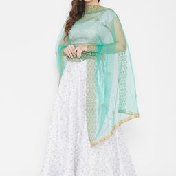 Clora Creation Sea Green & Gold-Toned Ethnic Motifs Embroidered Dupatta with Beads and Stones-14