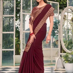 Kalista Brown Embellished Embroidered Pure Chiffon Saree-picture-22