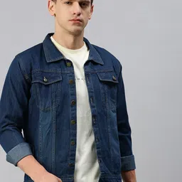 VOXATI Spread Collar Washed Denim Jacket-image-58