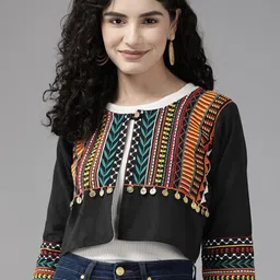 BAESD Ombre Embroidered Cotton Crop Tailored Jacket-image-11