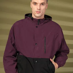 CHKOKKO Men Hooded Colourblocked Casual Bomber Jacket-picture-24