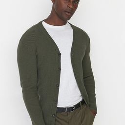 Trendyol Men Khaki Self Design Cardigan Sweater-image-20