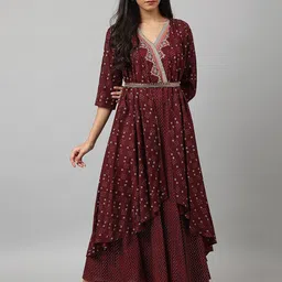 W Chocolate Brown Gilet Kimono Jumpsuit With Embellished Belt-16
