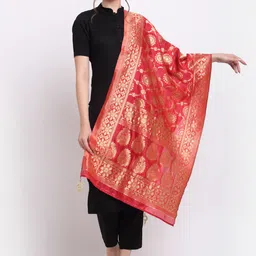 SOUNDARYA Red & Gold Ethnic Motifs Woven Design Dupatta-0