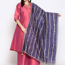 Dupatta Bazaar Navy Blue & Gold-Toned Embroidered Dupatta with Gotta Patti-picture-8