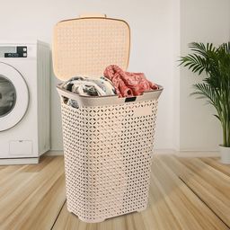 Aura Cream-Colored Self-Designed Breathable Large Laundry Basket With Lid-70 L-image-82
