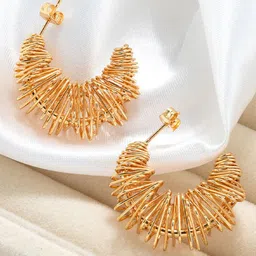 Aiza Winding Stainless Steel Gold-Plated Contemporary Shaped Half Hoop Earrings image 5