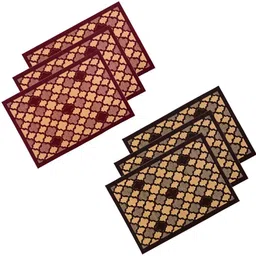 Kuber Industries 6-Pcs Maroon & Brown Hexagon Rectangular Anti-Skid Doormats-61