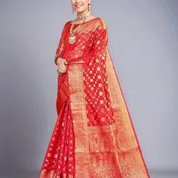 Mitera Polka Dot Woven Design Organza Banarasi Silk Saree-image-3